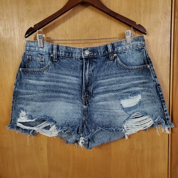 NoBo High Rise Cutoff Jean Shorts Womens 15 Distressed Med Wash - Picture 1 of 3